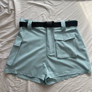 FOREVER 21 womens shorts workout Athletic Size M Ice Blue Pockets Belted